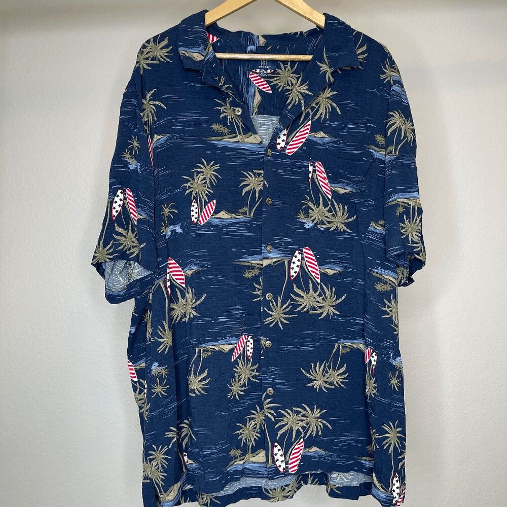 George Hawaiian‎ Shirt Patriotic Palm Trees and Surf Boards Men's 3XL